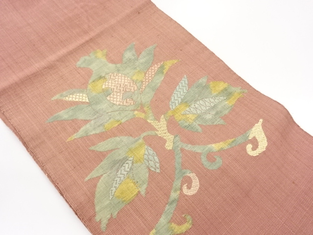 手織り真綿紬紙布柘榴模様織出し名古屋帯